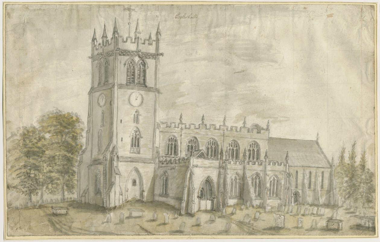 Eccleshall kirke: vannfargemaleri, nd [1762-1802] av Stebbing Shaw