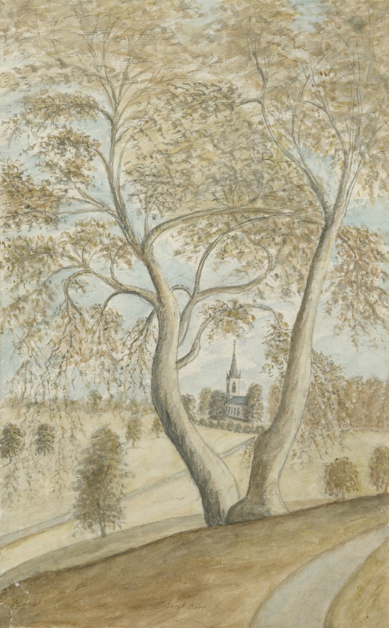 Great Barr Chapel: vannfargemaleri, nd [1762-1802] av Stebbing Shaw