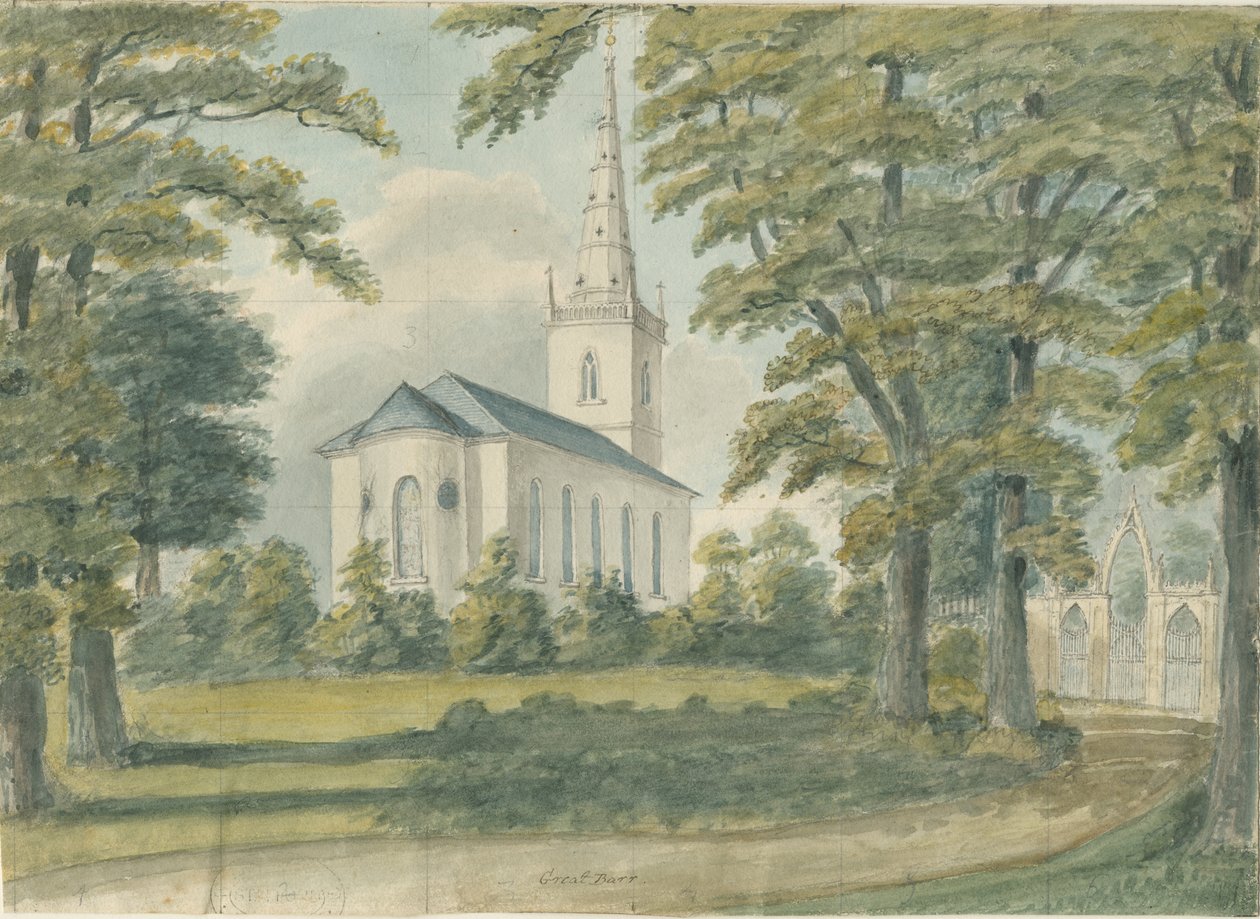 Great Barr Chapel: vannfargemaleri, nd [1762-1802] av Stebbing Shaw