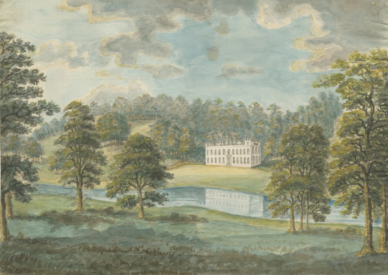Great Barr Hall: vannfargemaleri, nd [1762-1802] av Stebbing Shaw