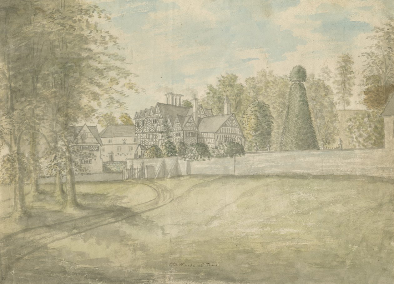 Great Barr Village - Old Tudor House: vannfargemaleri, nd [1762-1802] av Stebbing Shaw