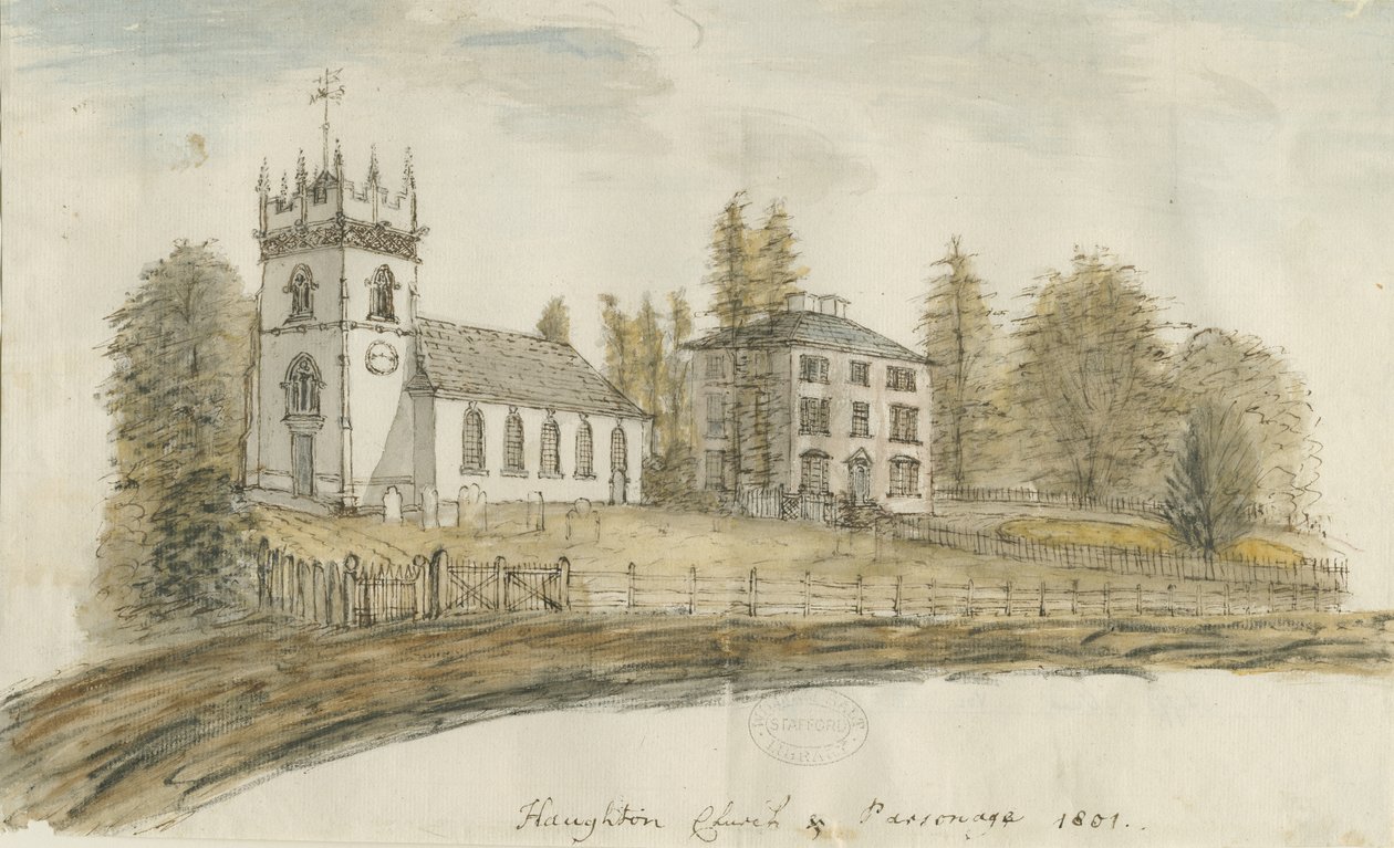 Haughton Church: vannfargemaleri, 1801 av Stebbing Shaw
