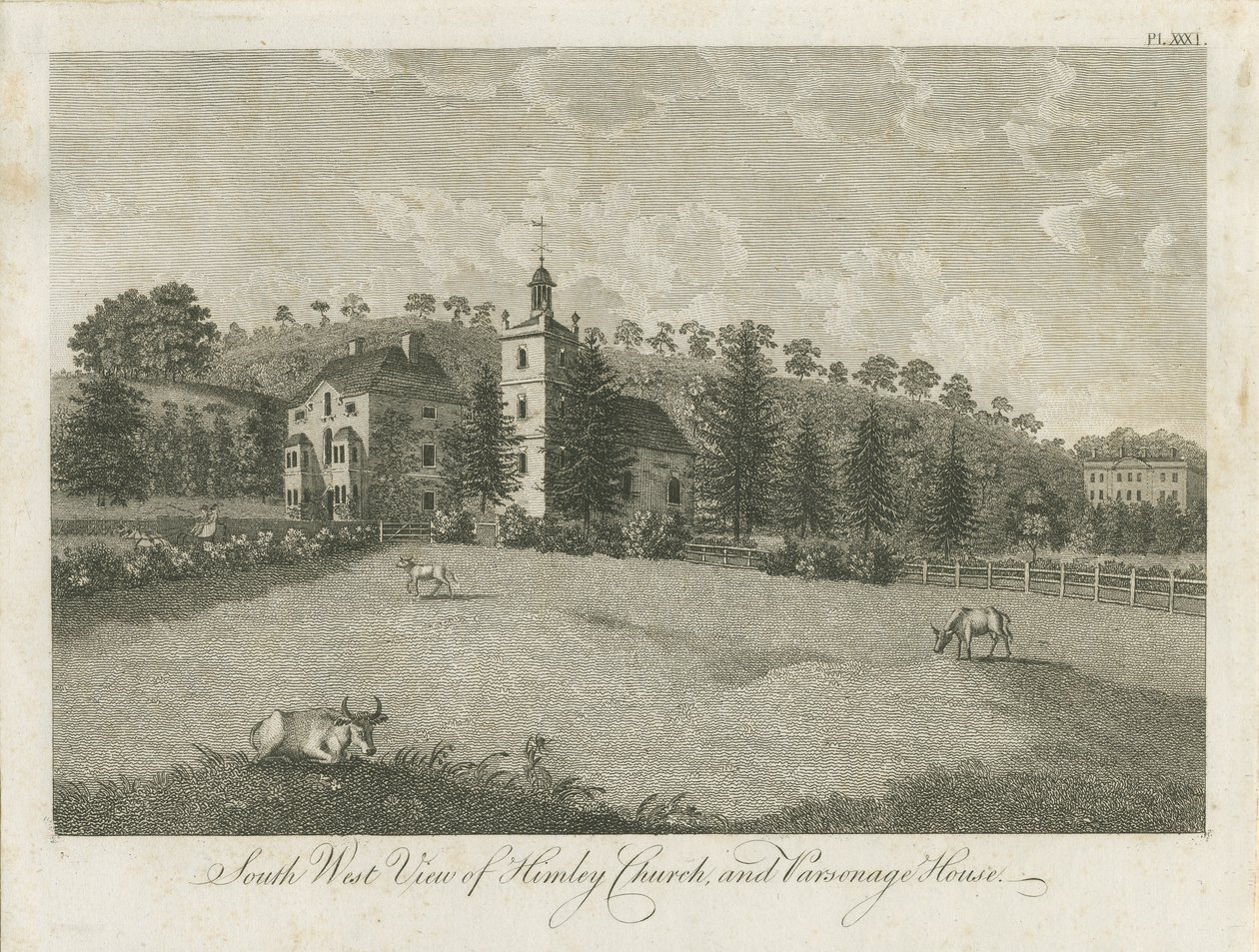 Himley kirke og prestegård: gravering, nd [1762-1798] (trykk) av Stebbing Shaw