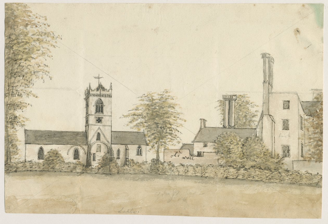 Lapley Church: vannfargemaleri, nd [1762-1802] av Stebbing Shaw