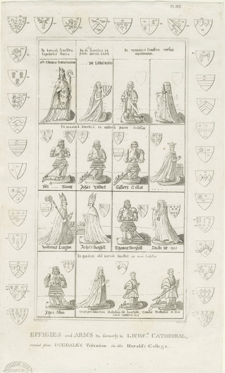 Lichfield Cathedral - Effigies and Arms: gravering, nd [1762-1798] (trykk) av Stebbing Shaw