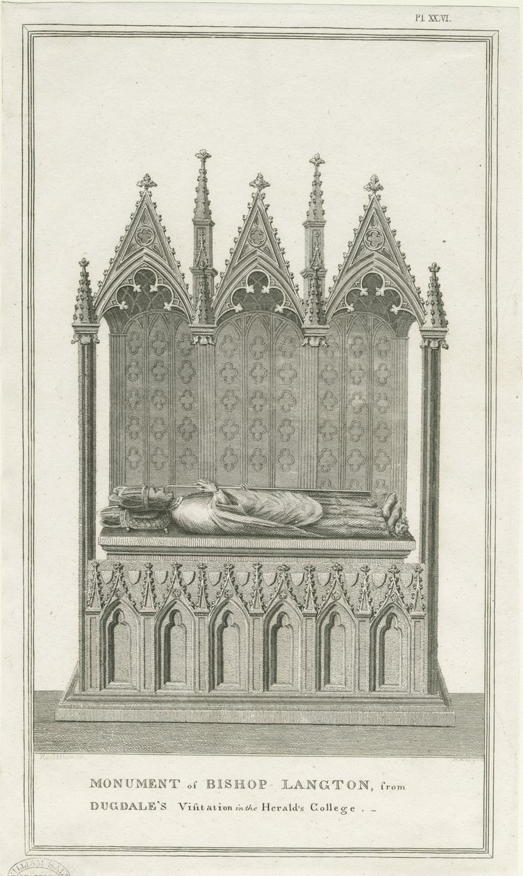 Lichfield Cathedral - Monument til biskop Langton: gravering, nd [1762-1798] (trykk) av Stebbing Shaw