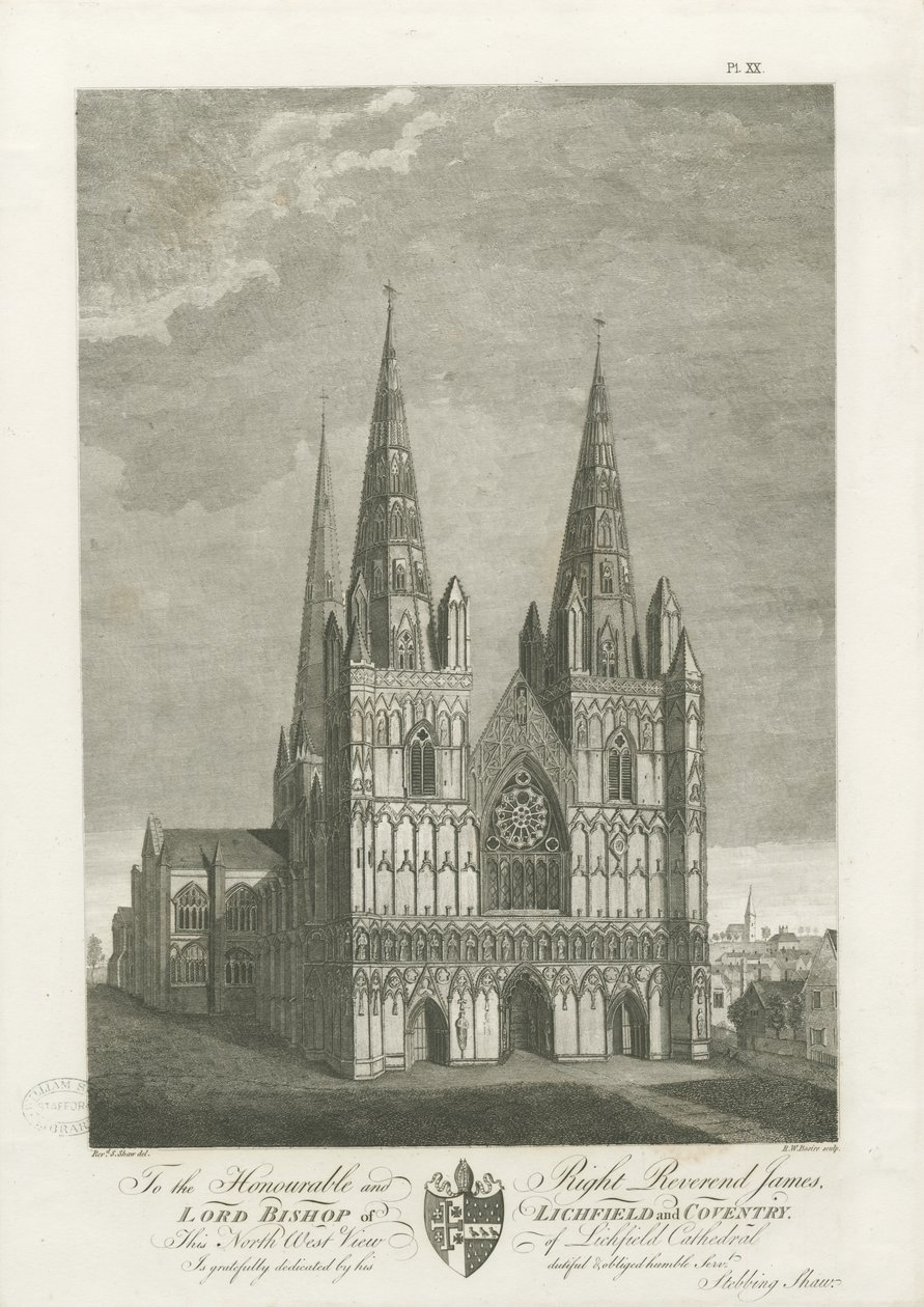Lichfield Cathedral - West Front: gravering, nd [1762-1802] (trykk) av Stebbing Shaw