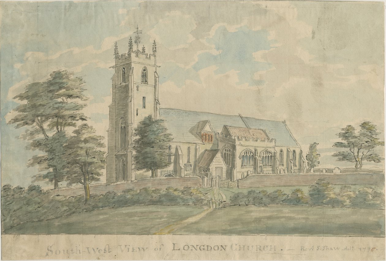Longdon Church: vannfargemaleri, 1795/6 av Stebbing Shaw