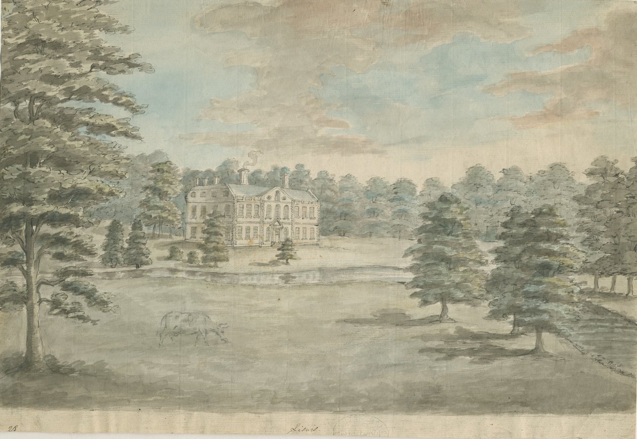 Lysways Hall: vannfargemaleri, nd [1762-1802] av Stebbing Shaw