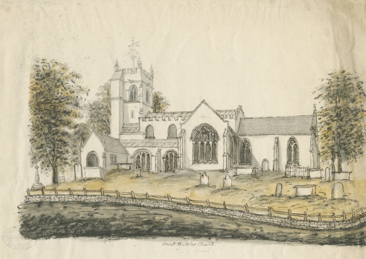 Madeley Church: vannfargetegning, nd [1762-1802] av Stebbing Shaw