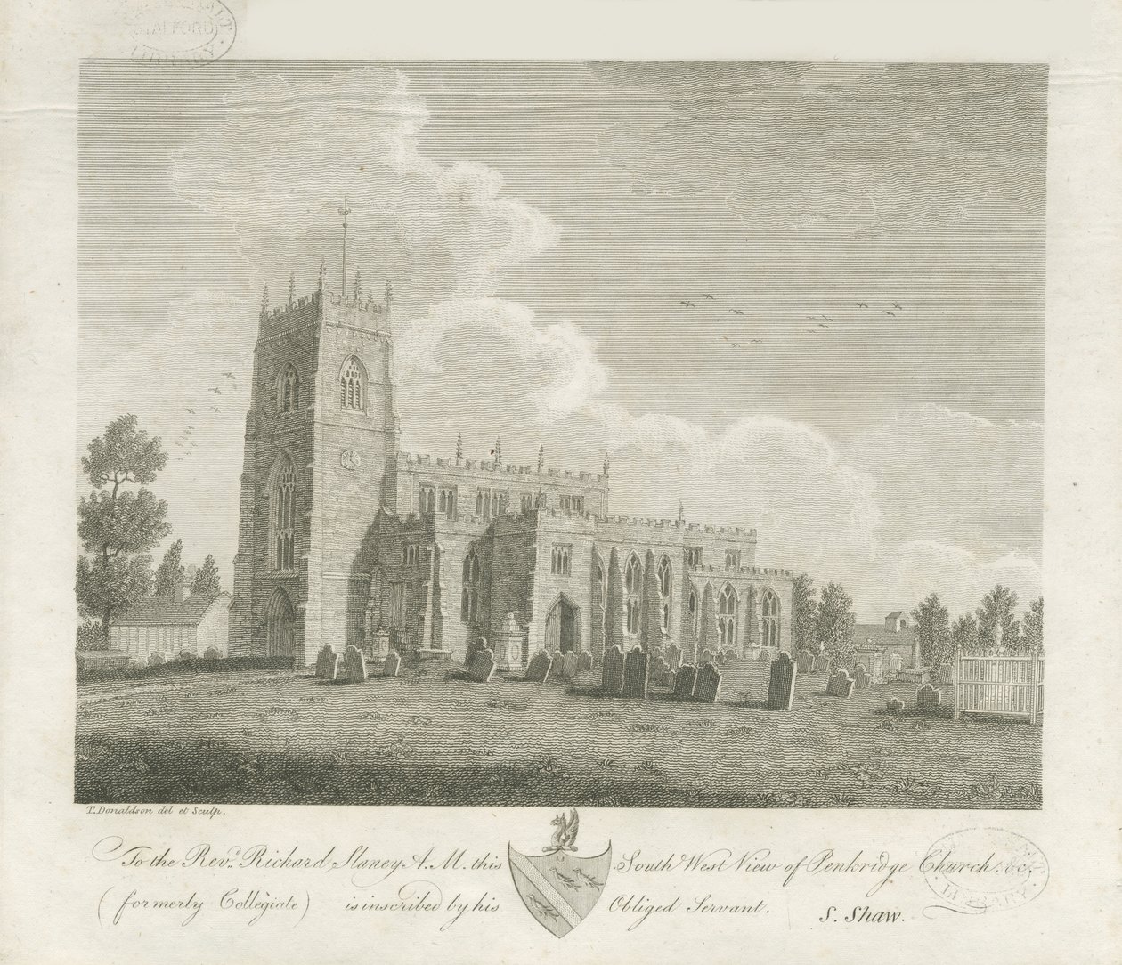 Penkridge Church: gravering og [slutten av 1700-tallet] (trykk) av Stebbing Shaw