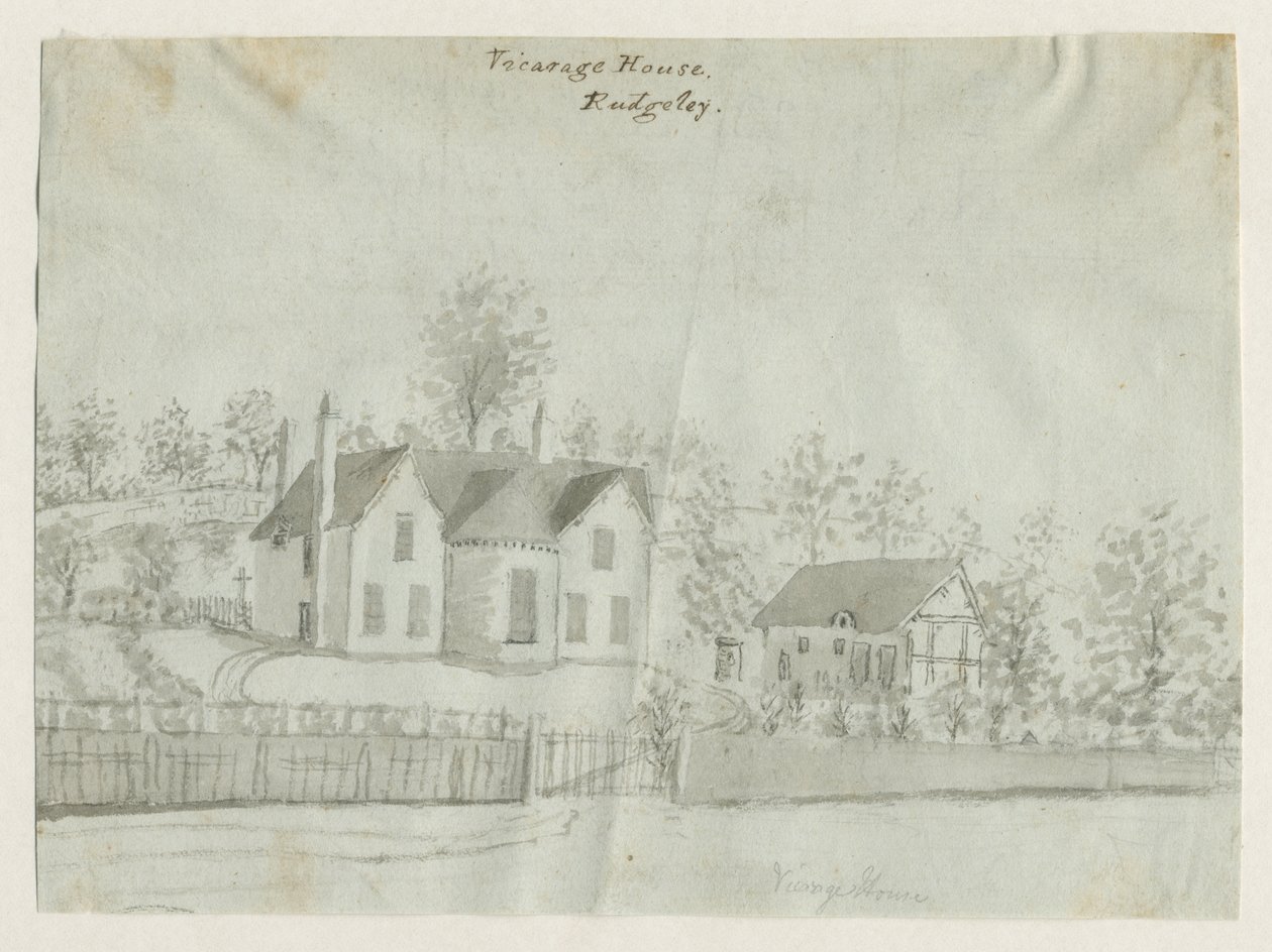 Rugeley Town - Vicarage: sepia vask tegning, nd [1762-1802] (tegning) av Stebbing Shaw