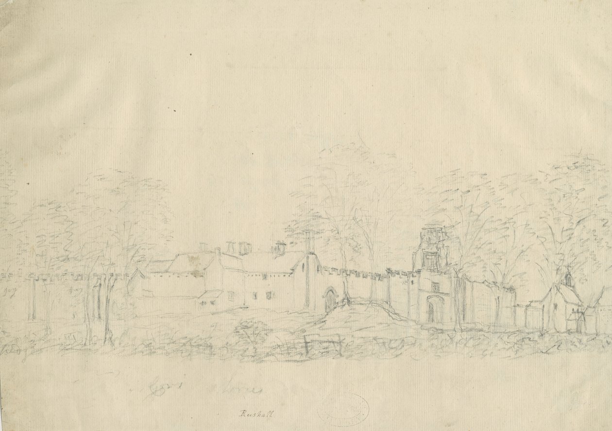 Rushall Castle/Hall: blyanttegning, nd [1762-1802] (tegning) av Stebbing Shaw