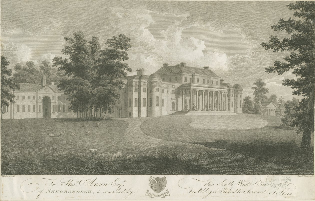 Shugborough Hall: gravering, nd [c 1800] av Stebbing Shaw