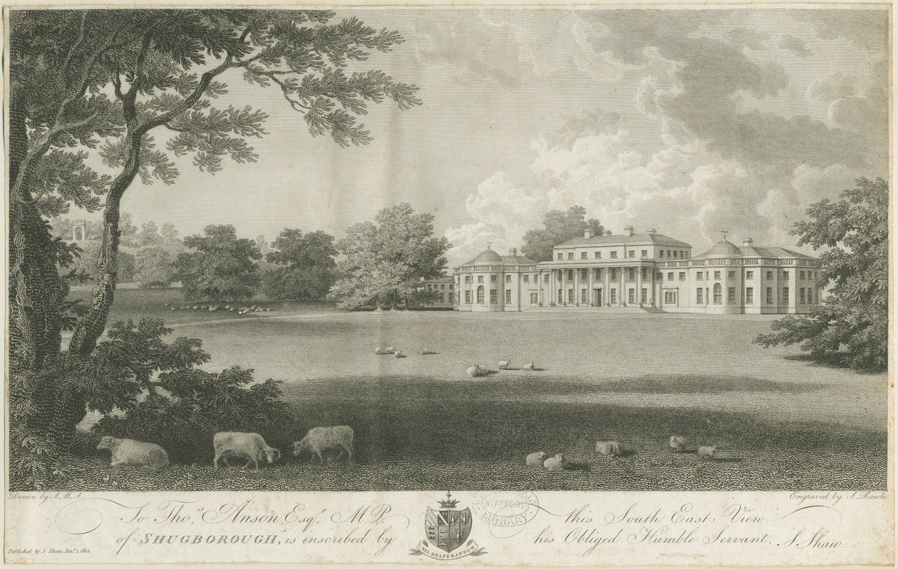 Shugborough Hall: gravering, nd [c 1802] (trykk) av Stebbing Shaw