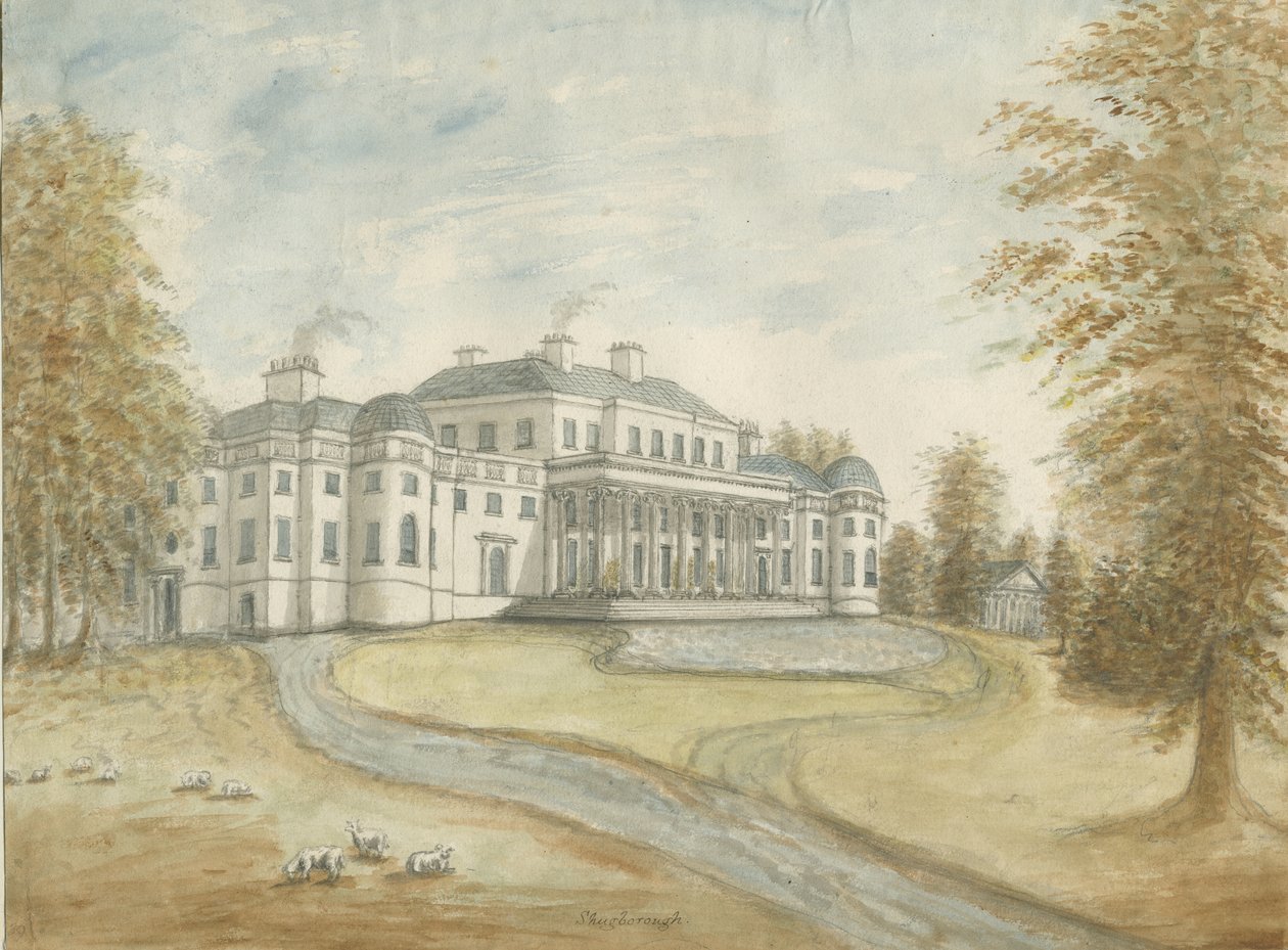 Shugborough Hall: akvarellmaling, og [c 1800] av Stebbing Shaw