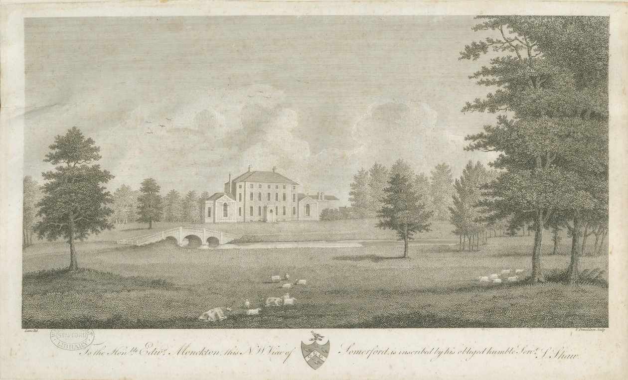 Somerford Hall: gravering og [slutten av 1700-tallet] (trykk) av Stebbing Shaw