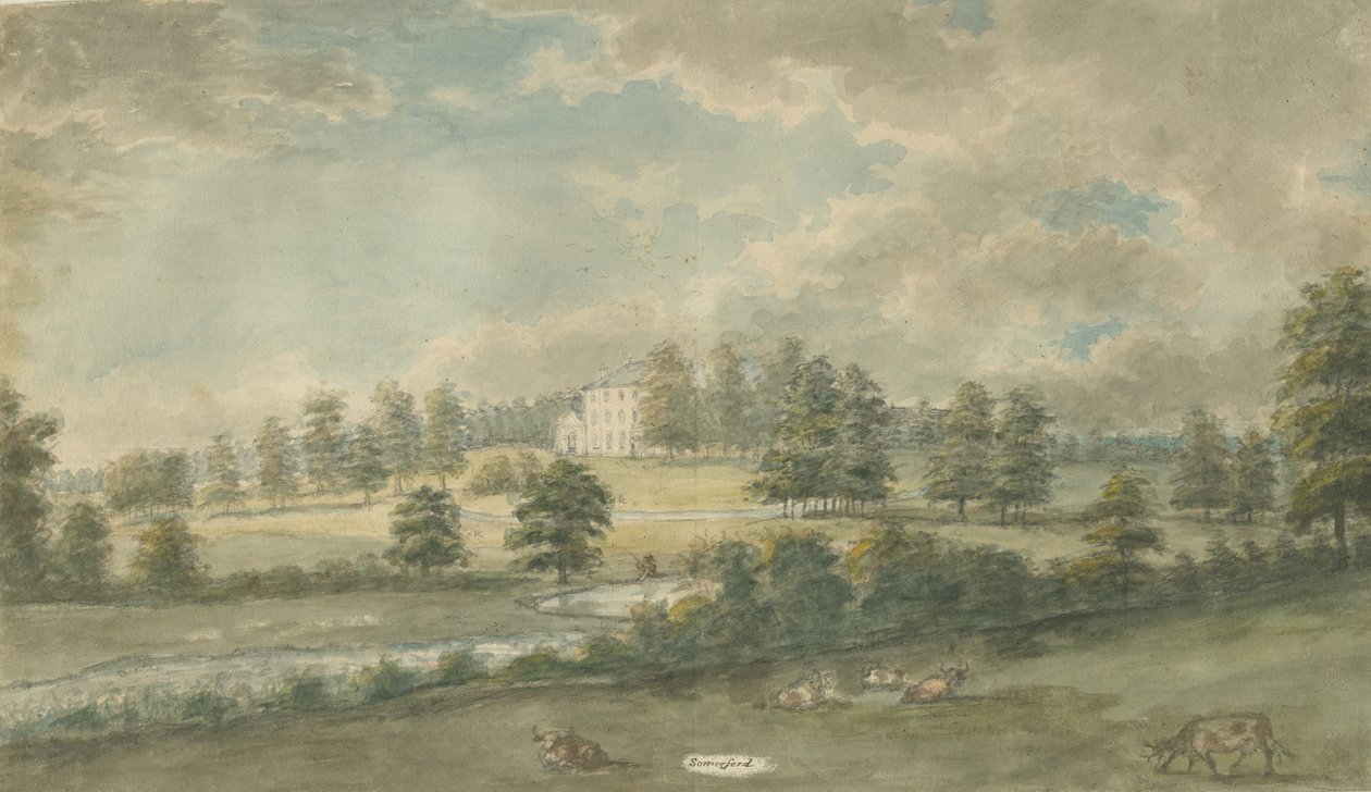 Somerford Hall: vannfargemaleri, nd [1762-1802] av Stebbing Shaw