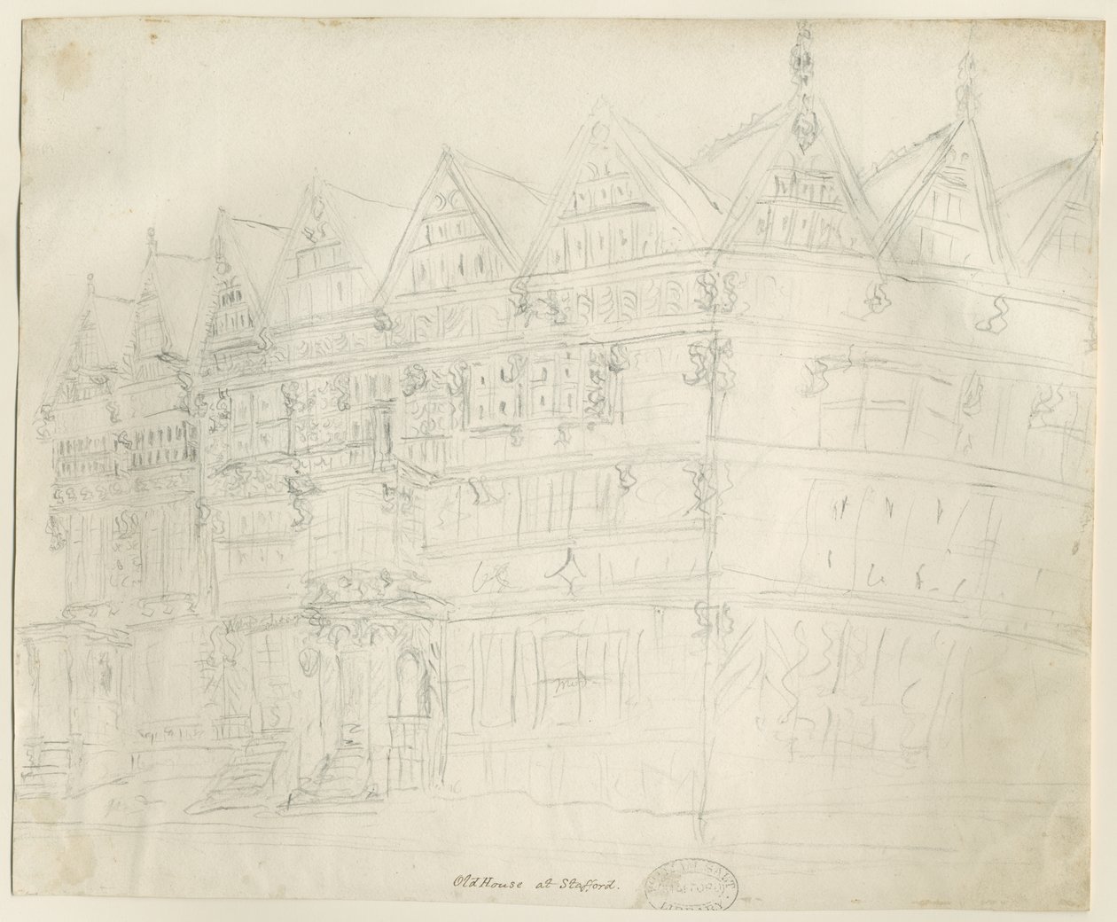 Stafford - Ancient "High House": blyanttegning, nd [1794] av Stebbing Shaw