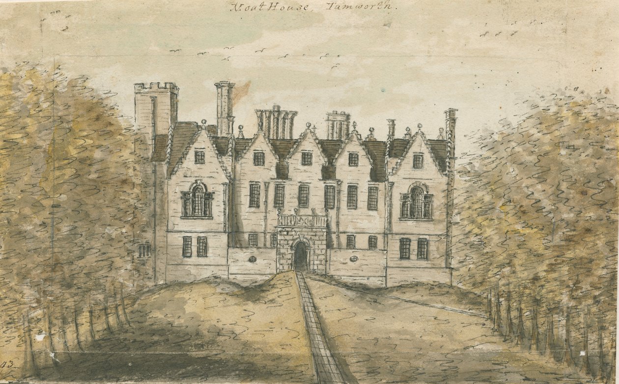 Tamworth - The Moat House: vannfargemaleri, nd [1762-1802] av Stebbing Shaw
