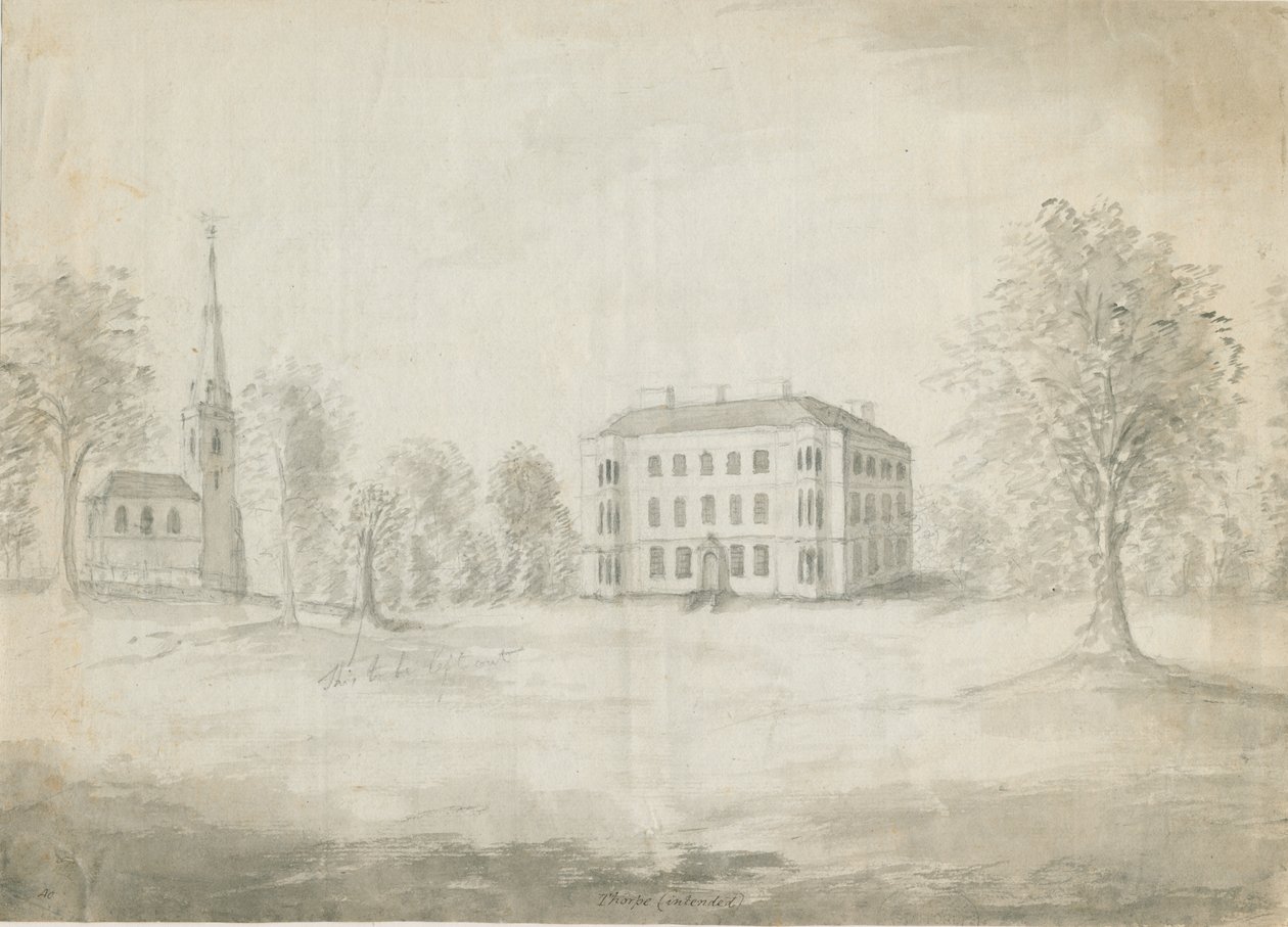 Thorpe Constantine Church and Hall: blyant- og vasketegning, nd [1762-1802] av Stebbing Shaw
