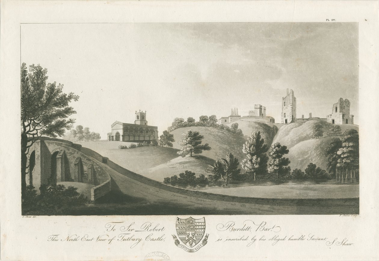 Tutbury Castle - North East View: akvatintgravering, nd [c 1798] (trykk) av Stebbing Shaw