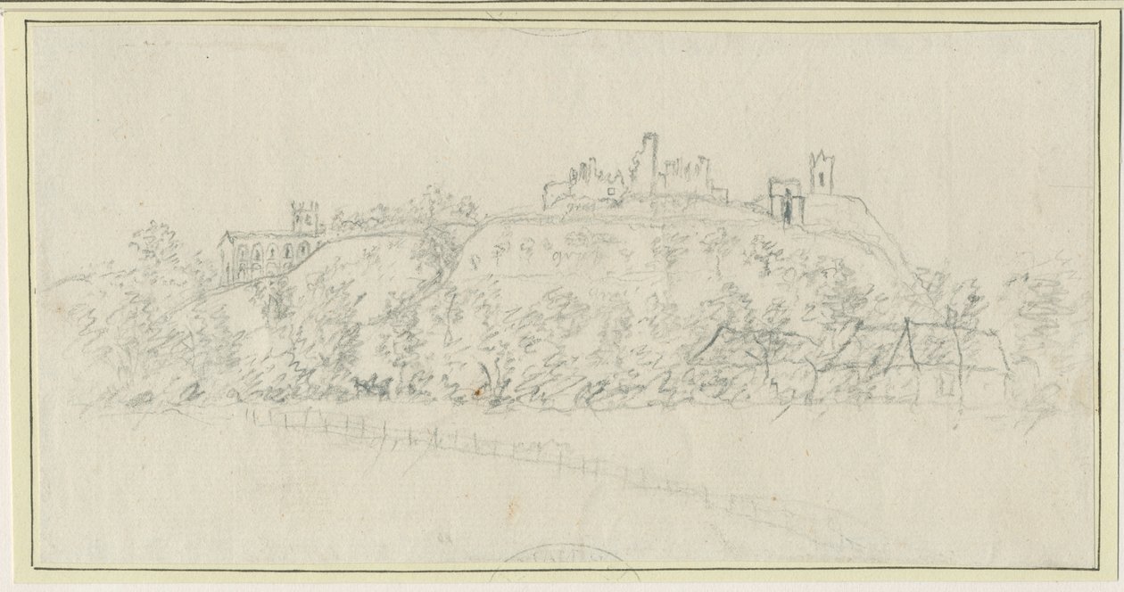 Tutbury Castle: blyanttegning, nd [1762-1802] av Stebbing Shaw