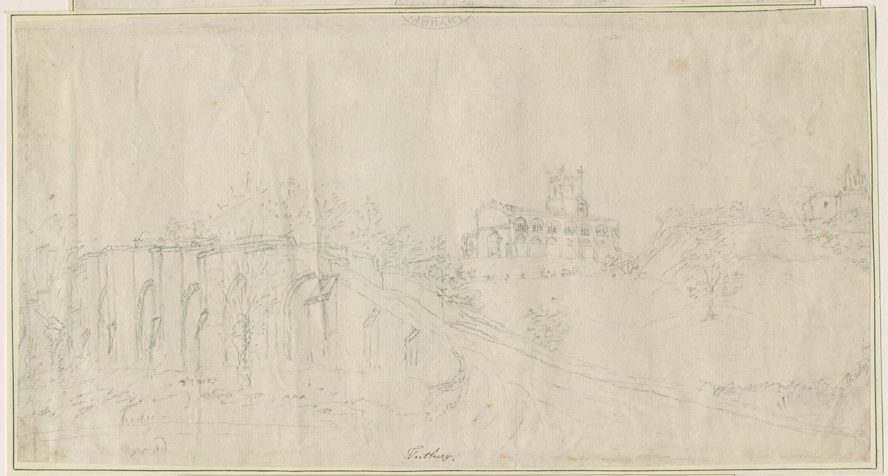 Tutbury Church and Castle - North East View: blyanttegning, nd [1762-1802] (tegning) av Stebbing Shaw