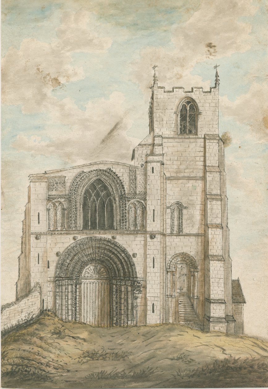 Tutbury Priory Church: vannfargemaleri, nd [1762-1802] av Stebbing Shaw