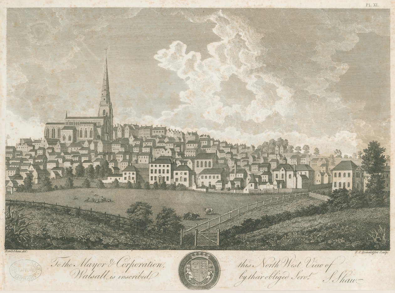 Walsall Town - North West View: gravering, nd [c 1798] av Stebbing Shaw