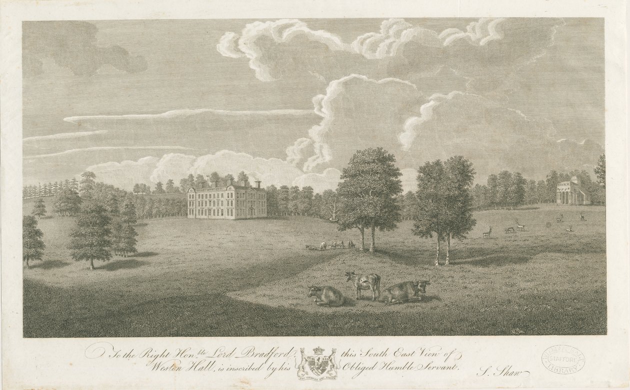Weston-under-Lizard - Hall: gravering, nd [1762-1802] (trykk) av Stebbing Shaw