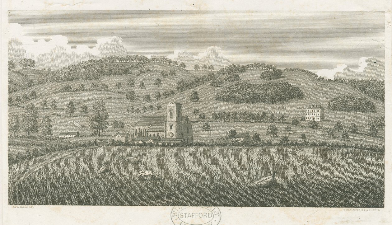 Wolseley - Colwich Church og Oakedge House: gravering av Stebbing Shaw