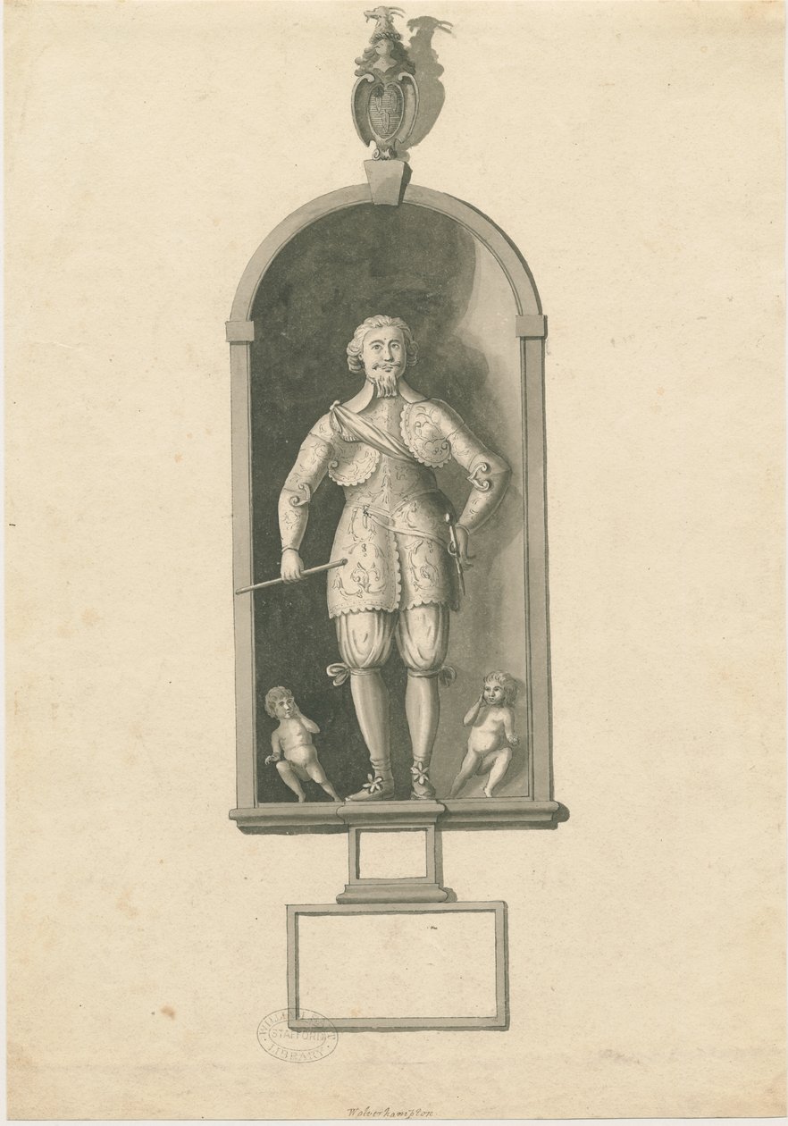 Wolverhampton - Statue av admiral Richard Leveson i St. Peters kirke: penn og vask tegning, nd [sent 18. århundre] (tegning) av Stebbing Shaw