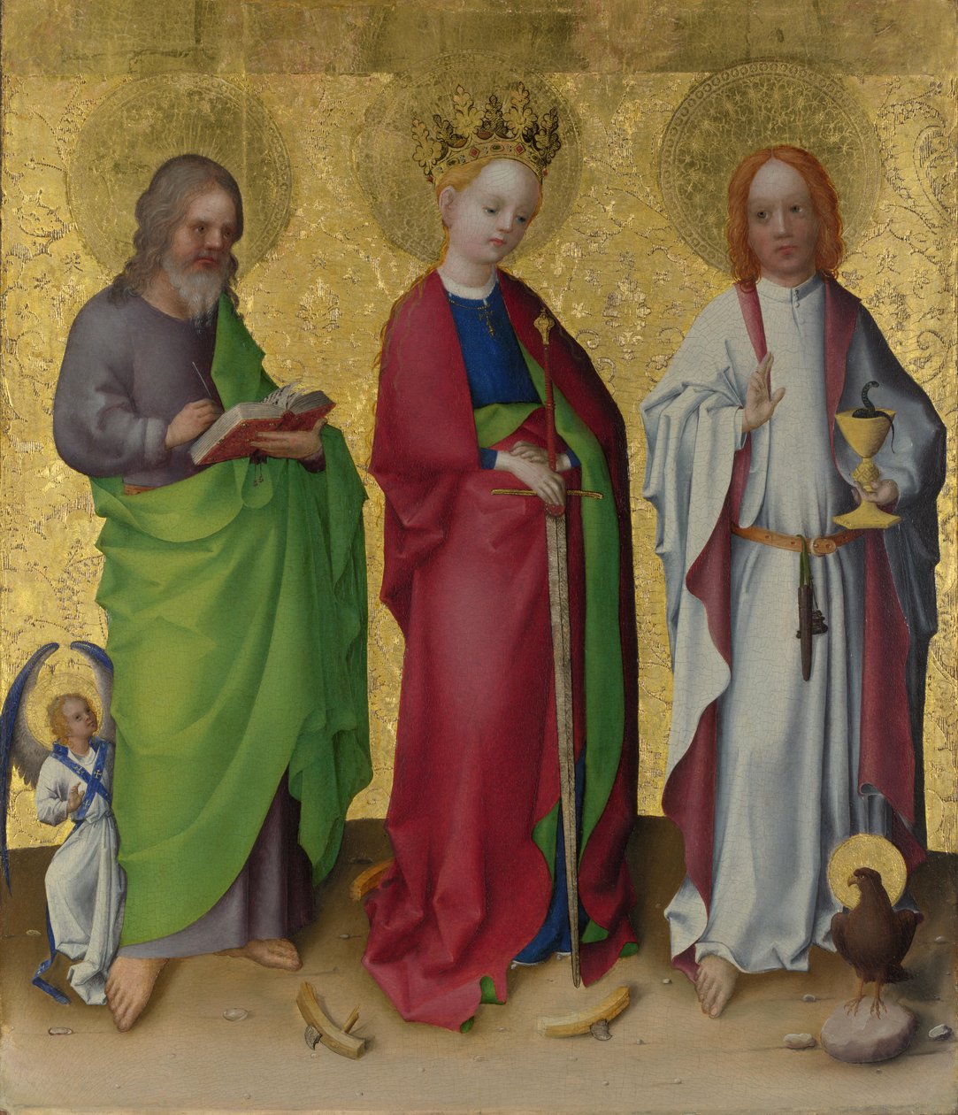 Den hellige Matthew, Catherine av Alexandria og Johannes evangelisten av Stefan Lochner