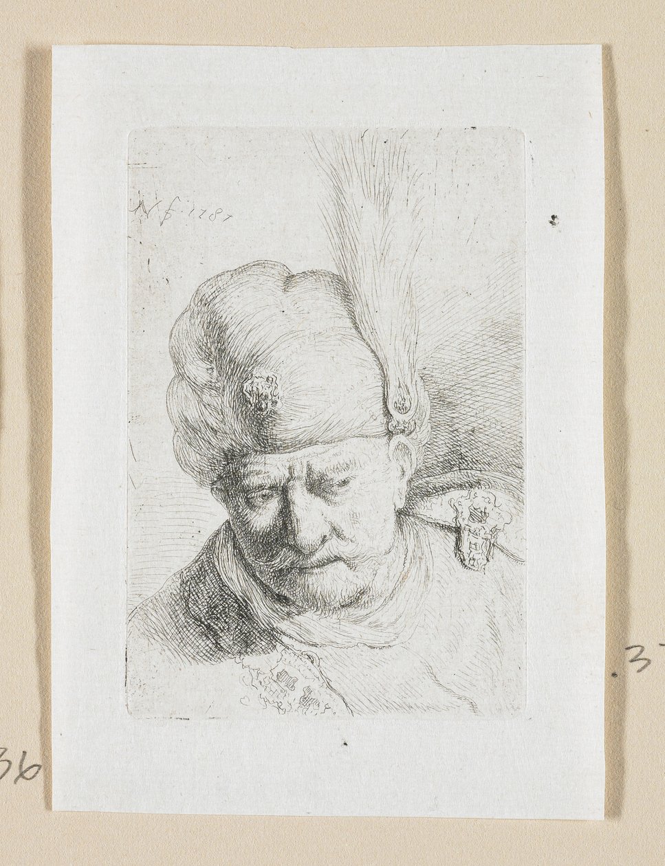 Hodet til en mann med en turban prydet med en fjær av Stefan Juliusz Norblin de la Gourdaine