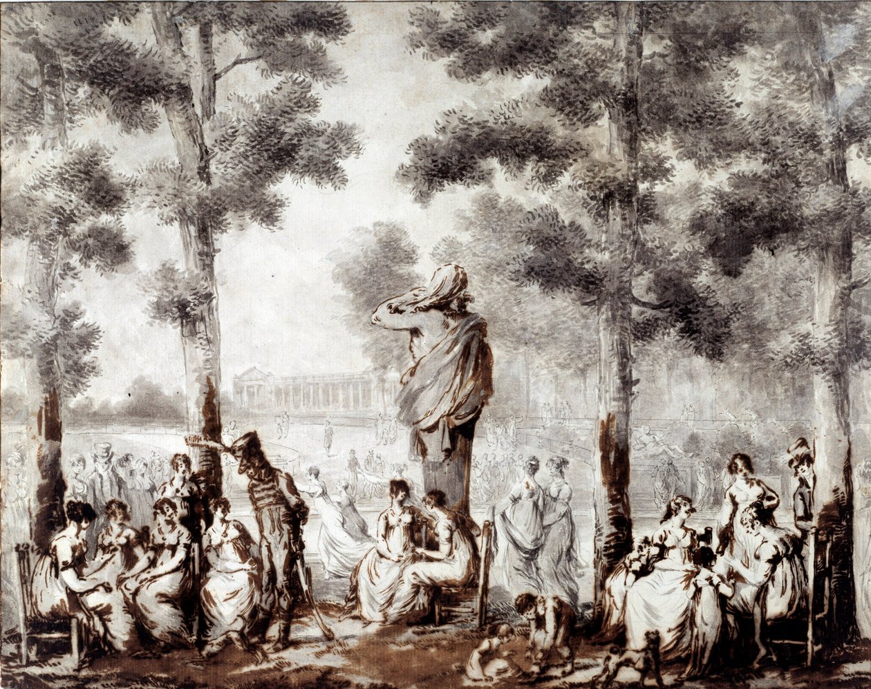 Utsikt over Tuileries-terrassen i 1807 World-utgang til parken. Tegning av Jean Pierre Norblin De La Gourdaine (1745-1830) 1807 Paris, Musee Carnavalet av Stefan Juliusz Norblin de la Gourdaine