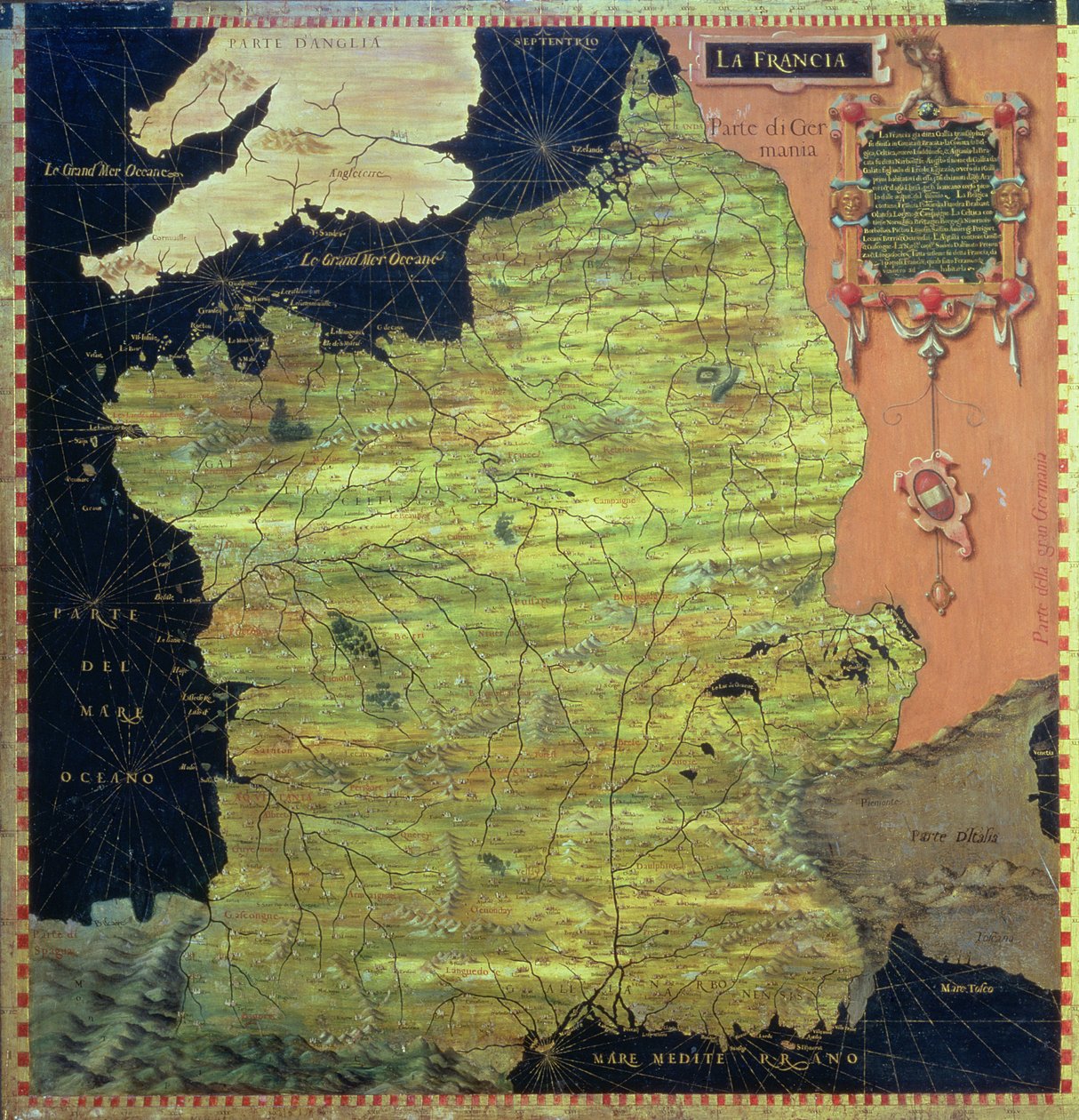 Kart over Frankrike fra det sekstende århundre, fra 'Sala delle Carte Geografiche' (Hall of Geographical Maps) 1575 av Stefano Bonsignori