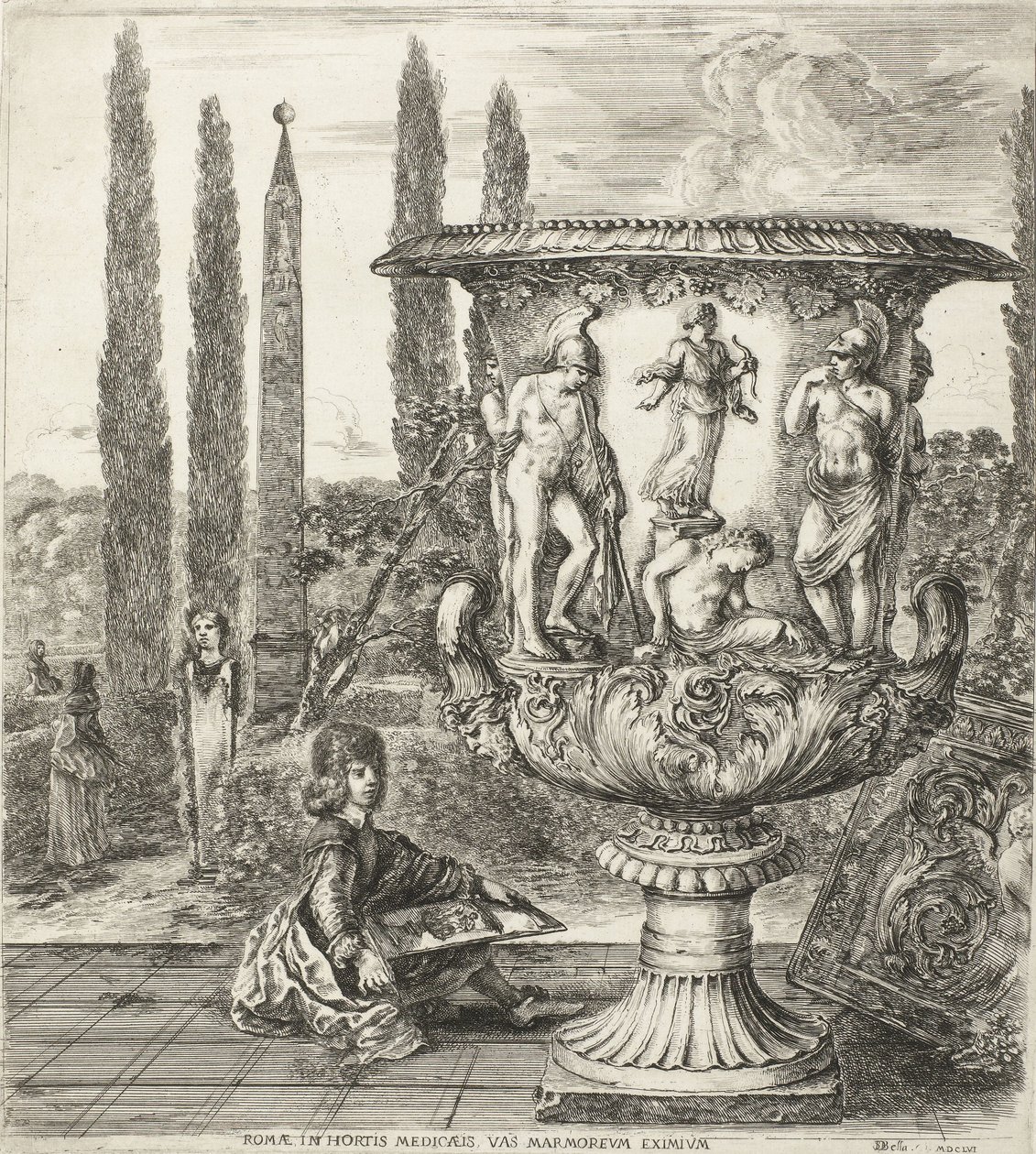 Den unge Cosimo III de Medici tegner Medici-vasen, 1656 av Stefano della Bella