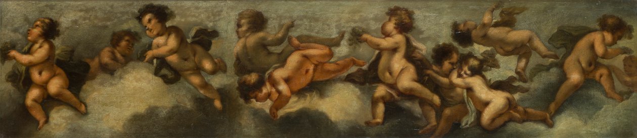 Putti disporting, ca. 1655-72 (papir lagt på lerret med glassbeskyttelse) av Stefano (after) Magnasco