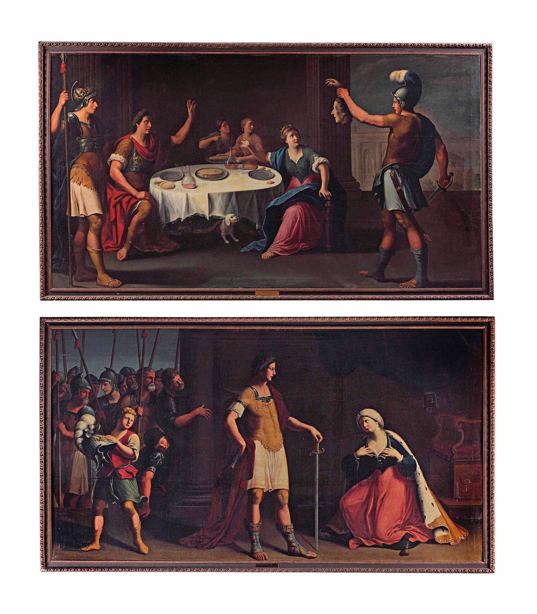 Hodet til Pompeius leverte til Cæsar; og Octavius Augustus Caesar som viser barmhjertighet til Cleopatra (olje på lerret) av Stefano (attr.) Tofanelli