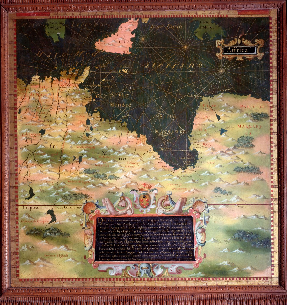 Afrique du Nord: Cyrenaic and Marmarique Region Map laget av Stefano Bonsignori (? -1589) italiensk kosmograf og maler. Rundt 1581. Firenze, Palazzo Vecchio, Sala del Mappamondo av Stefano Buonsignori