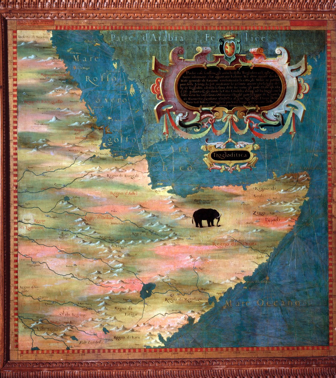 Øst-Afrika (Somalia og Etiopia) Kart laget av Stefano Bonsignori (? -1589) italiensk kosmograf og maler. Rundt 1581. Firenze, Palazzo Vecchio, Sala del Mappamondo av Stefano Buonsignori