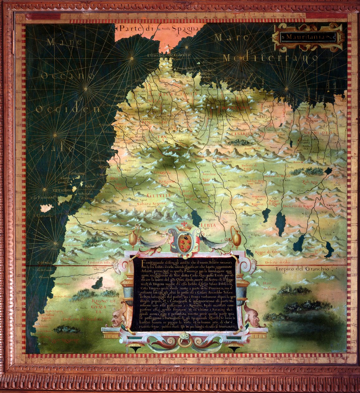 Kart over Nord-Afrika (Marokko) og Detroit of Gibraltar laget av Stefano Bonsignori (? -1589) italiensk kosmograf og maler. Rundt 1581. Firenze, Palazzo Vecchio, Sala del Mappamondo av Stefano Buonsignori