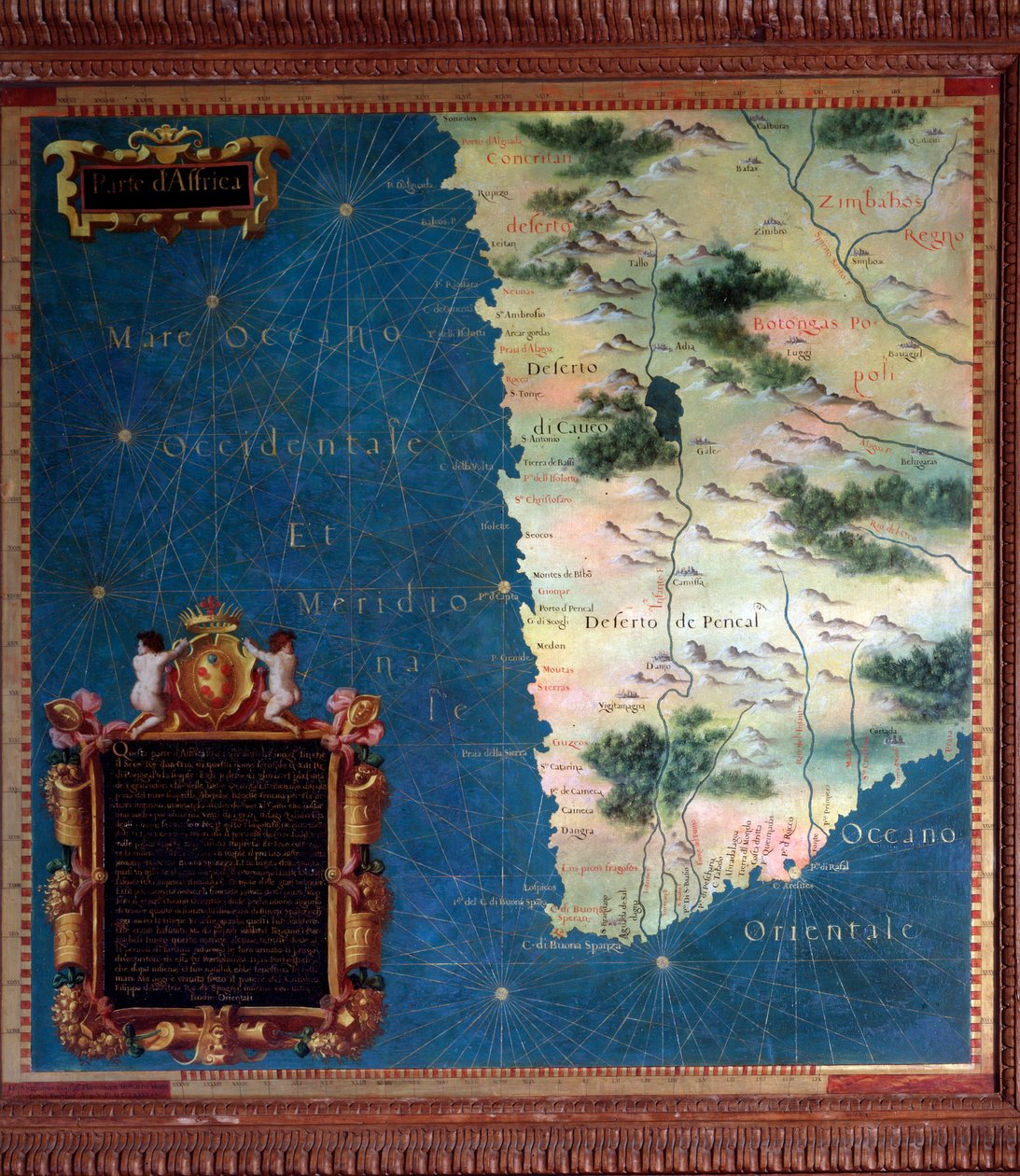 Kart over Sør-Afrika og Cape of Good Esperance laget av Stefano Bonsignori (? -1589) italiensk kosmograf og maler. Rundt 1581. Firenze, Palazzo Vecchio, Sala del Mappamondo av Stefano Buonsignori