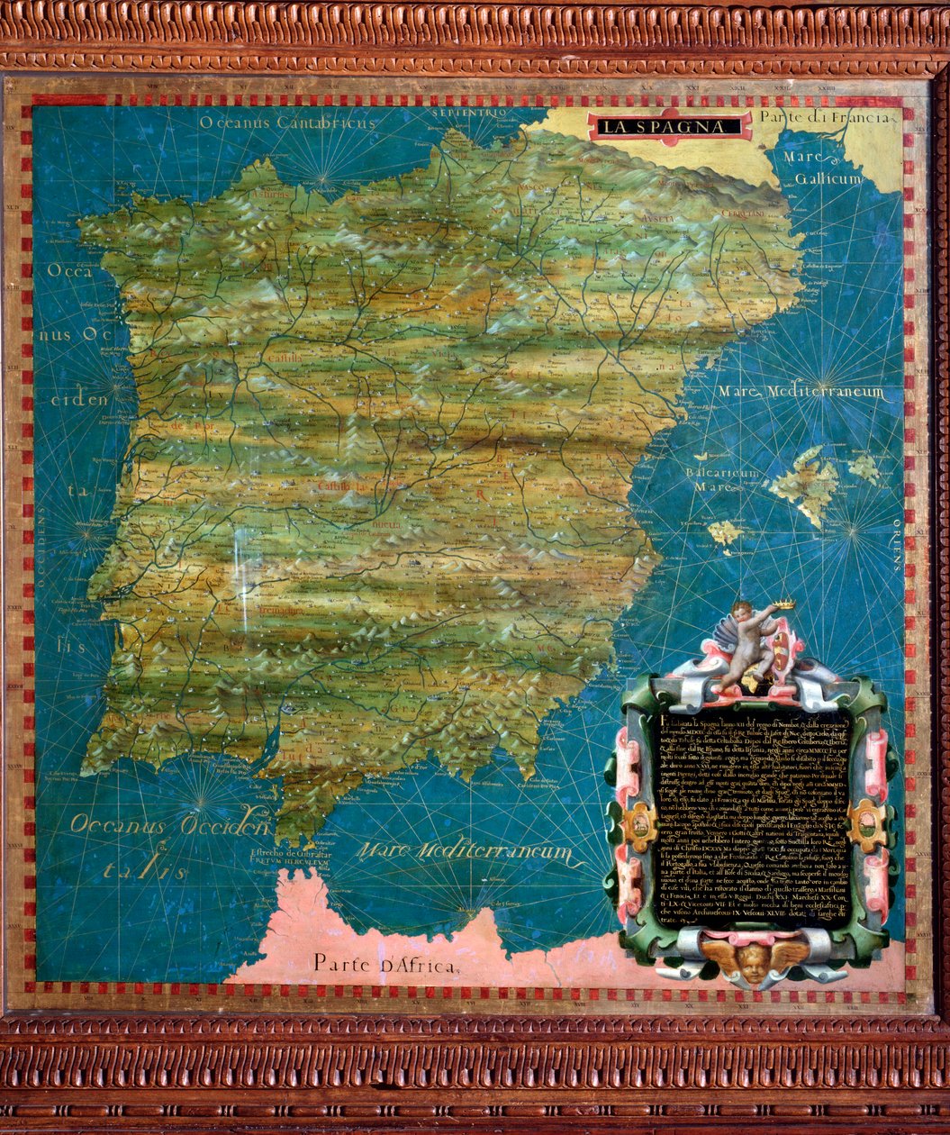 Spania og Portugal Kart laget av Stefano Bonsignori (? -1589) italiensk kosmograf og maler. Rundt 1581. Firenze, Palazzo Vecchio, Sala del Mappamondo av Stefano Buonsignori