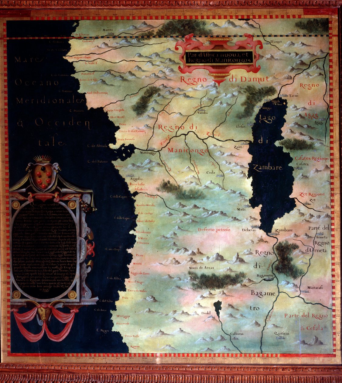 Vest-Afrika (Kongo og Angola) Kart laget av Stefano Bonsignori (? -1589) italiensk kosmograf og maler. Rundt 1581. Firenze, Palazzo Vecchio, Sala del Mappamondo av Stefano Buonsignori
