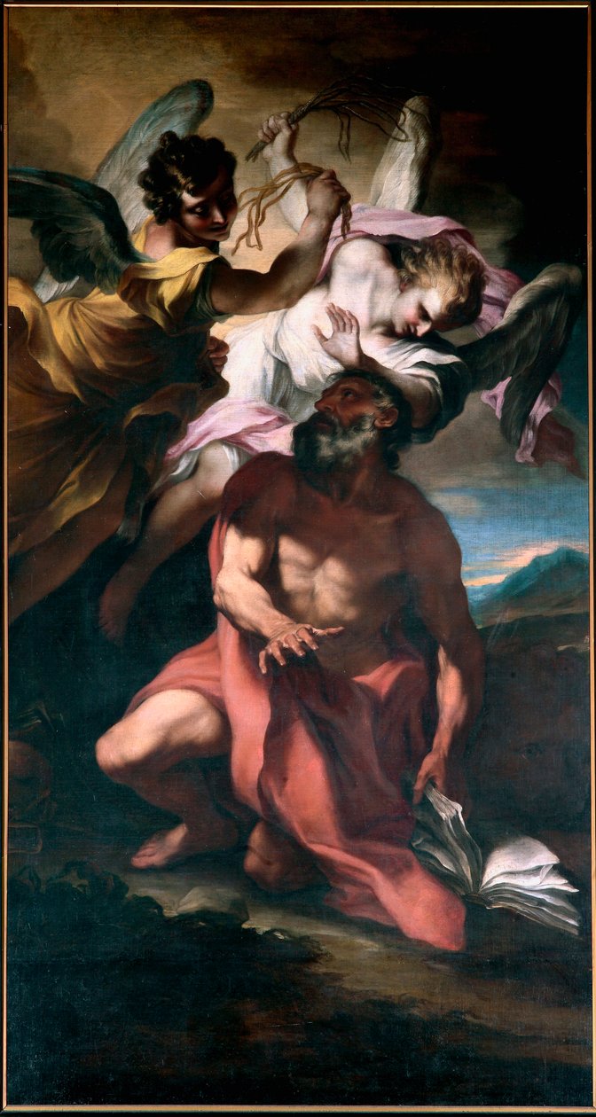 Saint Jerome flagella av engler Maleri av Stefano Maria Legnani (il Legnanino) (1660-1715) Genes, San Girolamo-kirken av Stefano Maria Legnani