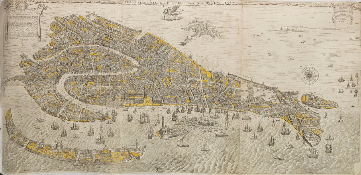 Sann og ekte tegning av byen Venetia. Panorama over Venezia, 1676. av Stefano Scolari