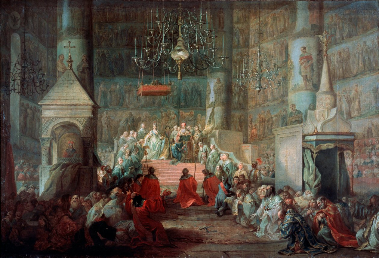 Kroningen av keiserinne Katarina II av Russland 12. september 1762, 1777. av Stefano Torelli