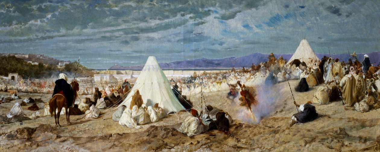 Feiring av Mohammed i Tanger, maleri av Stefano Ussi (1822-1901), olje på lerret, 48, 5x117, 5 cm av Stefano Ussi